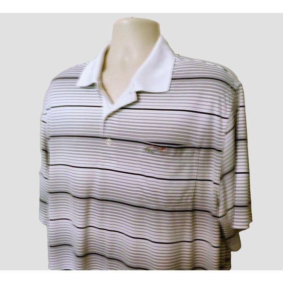Greg Norman Other - Greg Norman Tasso Elba Polo Shirt XL Play Dry Gray White Stripe Short Sleeve